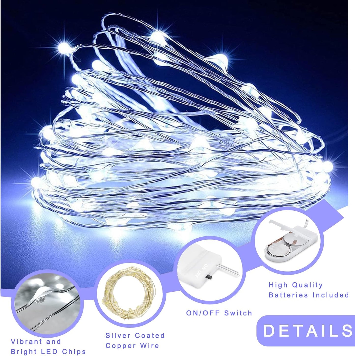 Ostwiki Fairy Lights - 20 LED Battery Operated String Lights | 7ft Twinkle Mini Lights for DIY Decor
