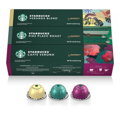 Starbucks by Nespresso Vertuo, Blonde, Medium, and Dark Roast Variety Pack Coffee, 30-count Coffee Pods, Brews 7.8 oz.