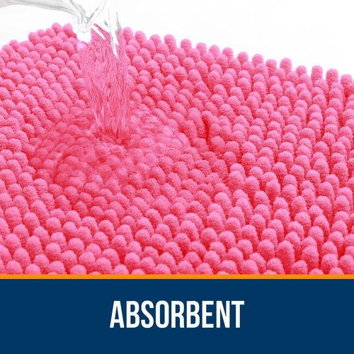 OLANLY Bathroom Rugs 47x17, Extra Soft Absorbent Chenille Bath Rugs, Rubber Backing Quick Dry, Machine Washable Bath Mats for Bathroom Floor, Tub and Shower, Home Decor Accessories, Hot Pink