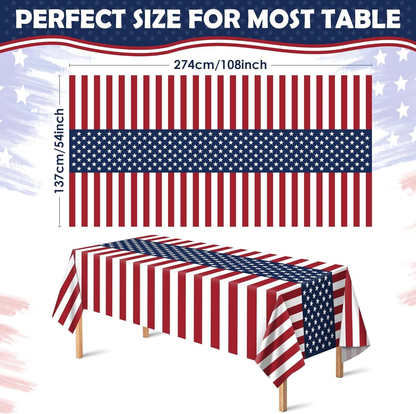 OHOME 4th of July Decorations - Patriotic American Flag Tablecloth for Outdoor Parties | 54"x108", 2 Pack