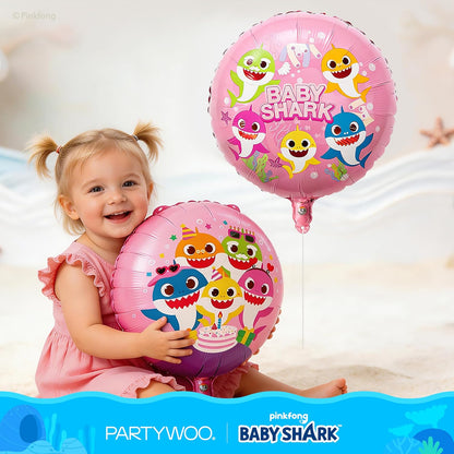 PartyWoo Baby Shark Pink Foil Number 3 Balloon - 5pcs 18-Inch Mylar Helium Birthday Decorations for Kids