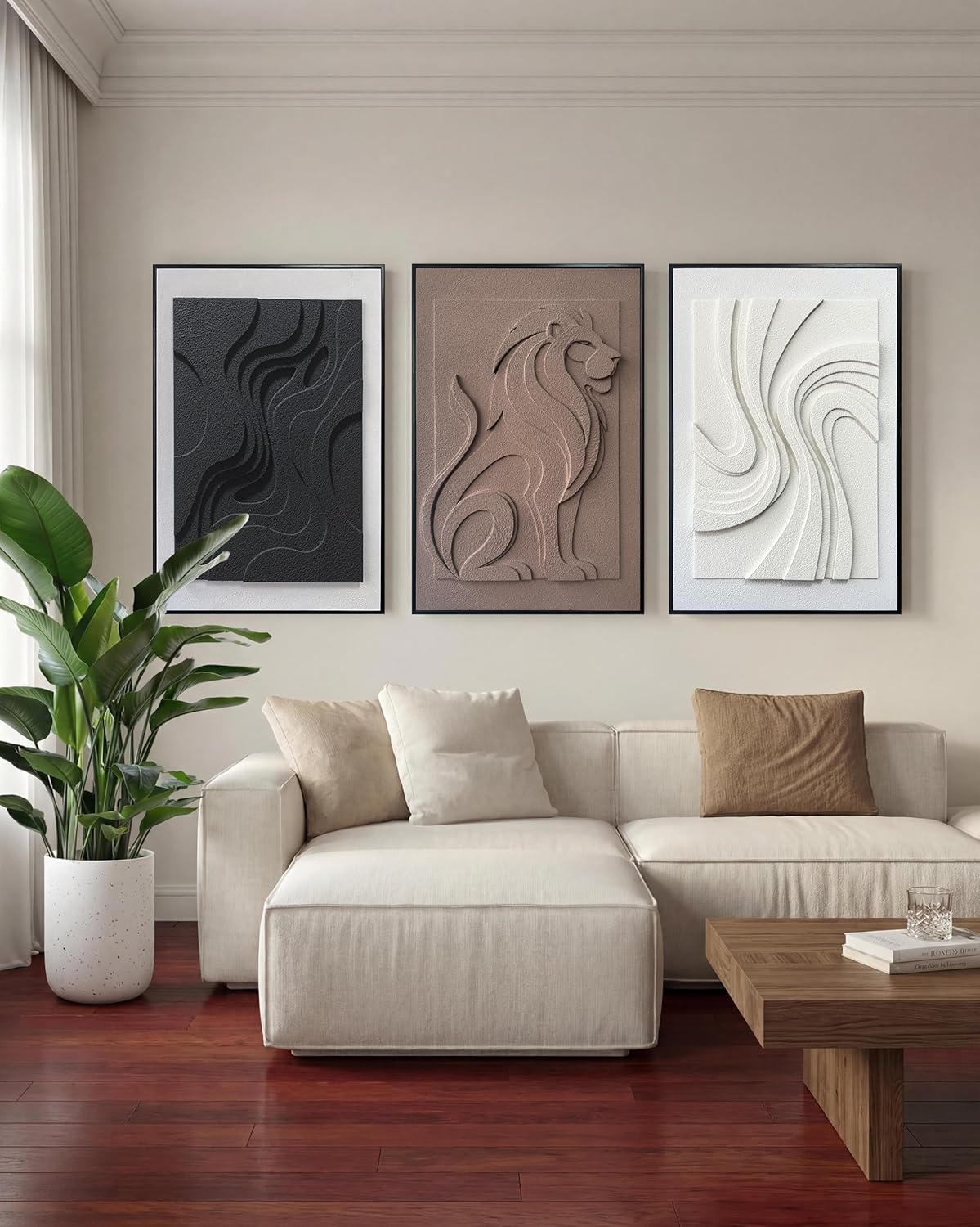 MIX3D Wall Art - 3D Textured Sandstone Set of 3 | 24x36 Inch Framed Handcrafted Artwork for Home Decor