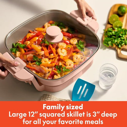 Bella Make & Take Electric Skillet - EverGood™ Ceramic Coating, Adjustable Temp, 1200W, Blossom Color