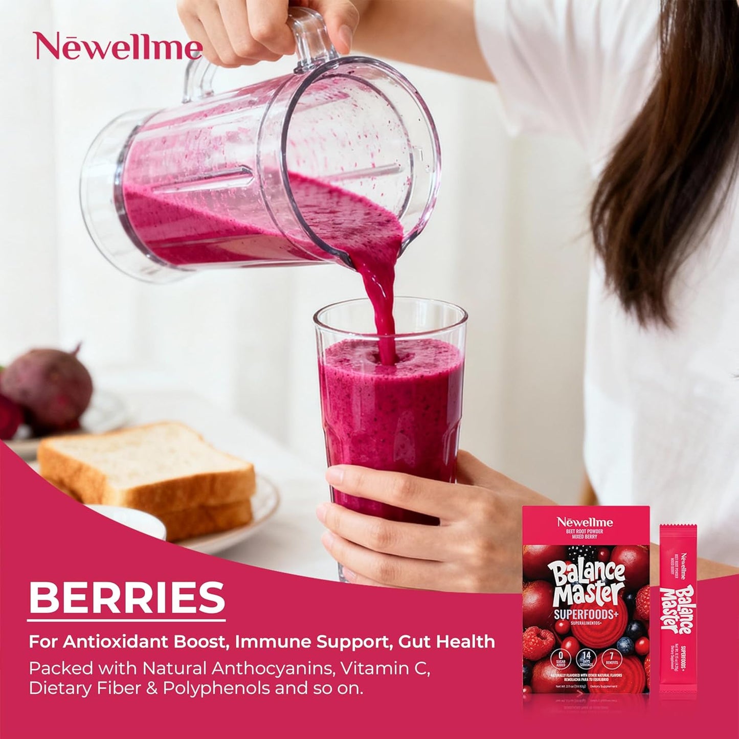 Newellme Balance Master Organic Raw Beet Root Powder - Superfood for Heart Health & Energy | 42 Sugar-Free Stick Packs