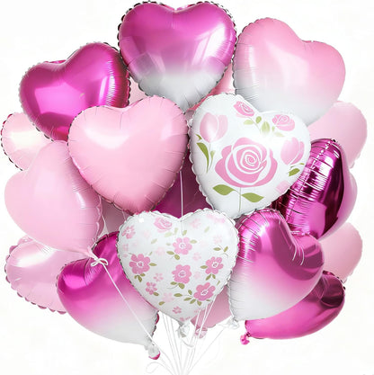 PartyWoo Pink Balloons - 127 Pcs Including Heart Foil & Gradient Rose Print - Perfect for Valentine's Day & Weddings