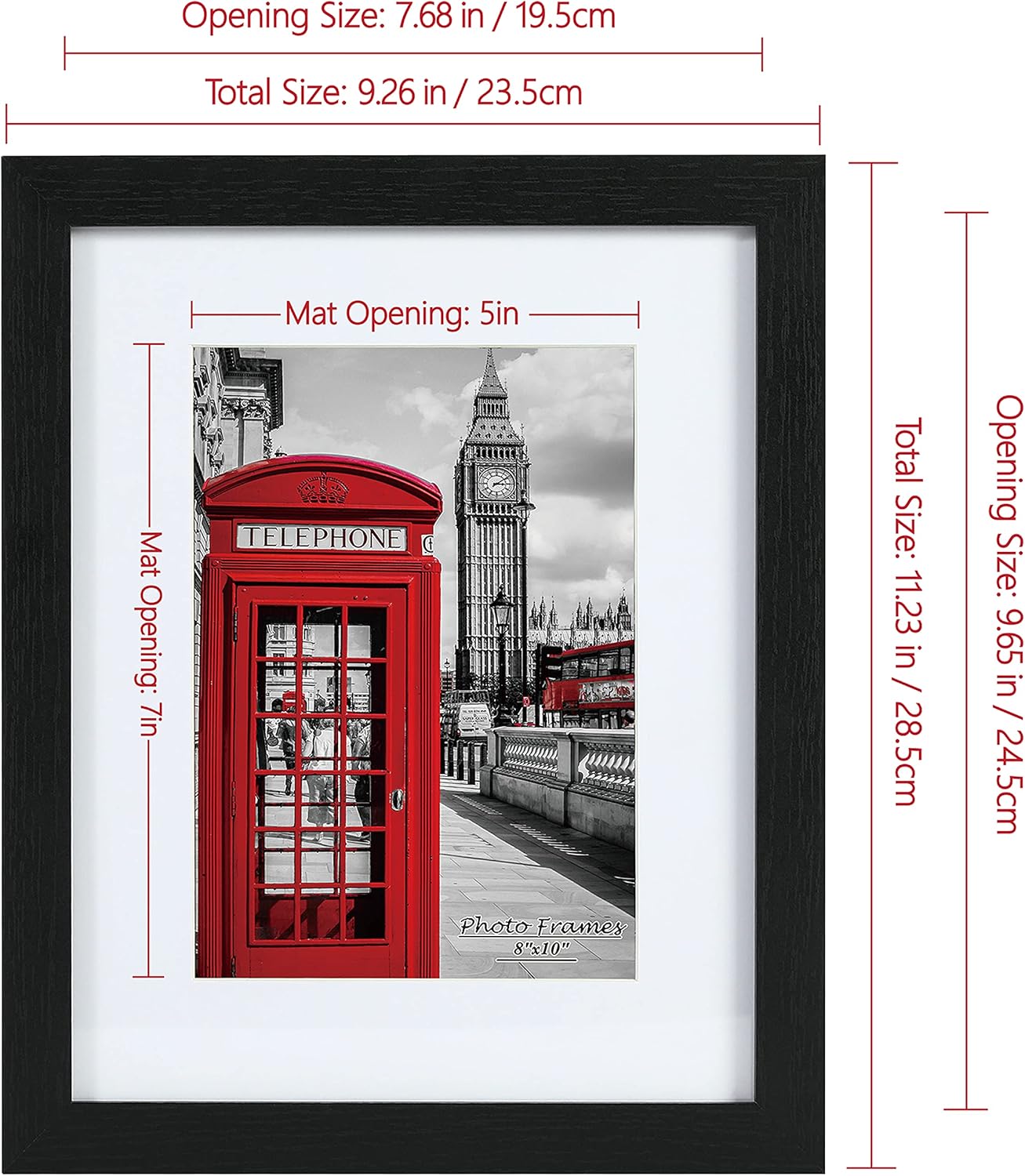 PEALSN 8x10 Picture Frame Set of 6 - Display 5x7 with Mat or 8x10 Without Mat in Black Woodgrain
