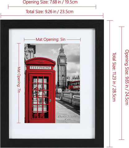 PEALSN 8x10 Picture Frame Set of 6 - Display 5x7 with Mat or 8x10 Without Mat in Black Woodgrain