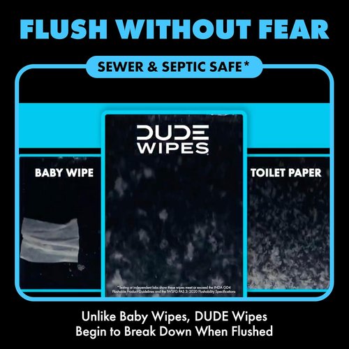 DUDE Wipes | Unscented Flushable Wipes for Sensitive Skin - Extra-Large 6 Pack (288 Count) - Infused with Vitamin E & Aloe