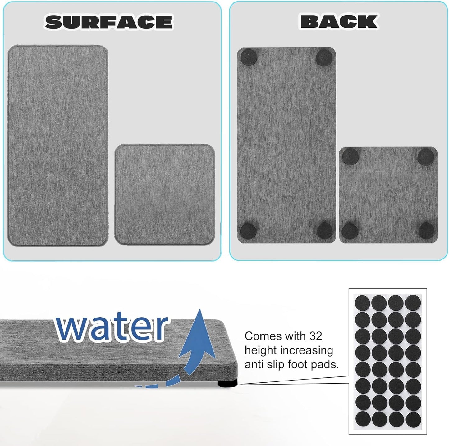 Skiennix Water Absorbing Stone Tray - Fast Drying Diatomite Coasters for Kitchen & Bathroom | 4PCS Set
