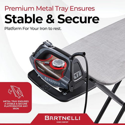 Bartnelli Ironing Board - Extreme Stability, Height Adjustable, Heavy-Duty Metal Frame, 43x13 Inches