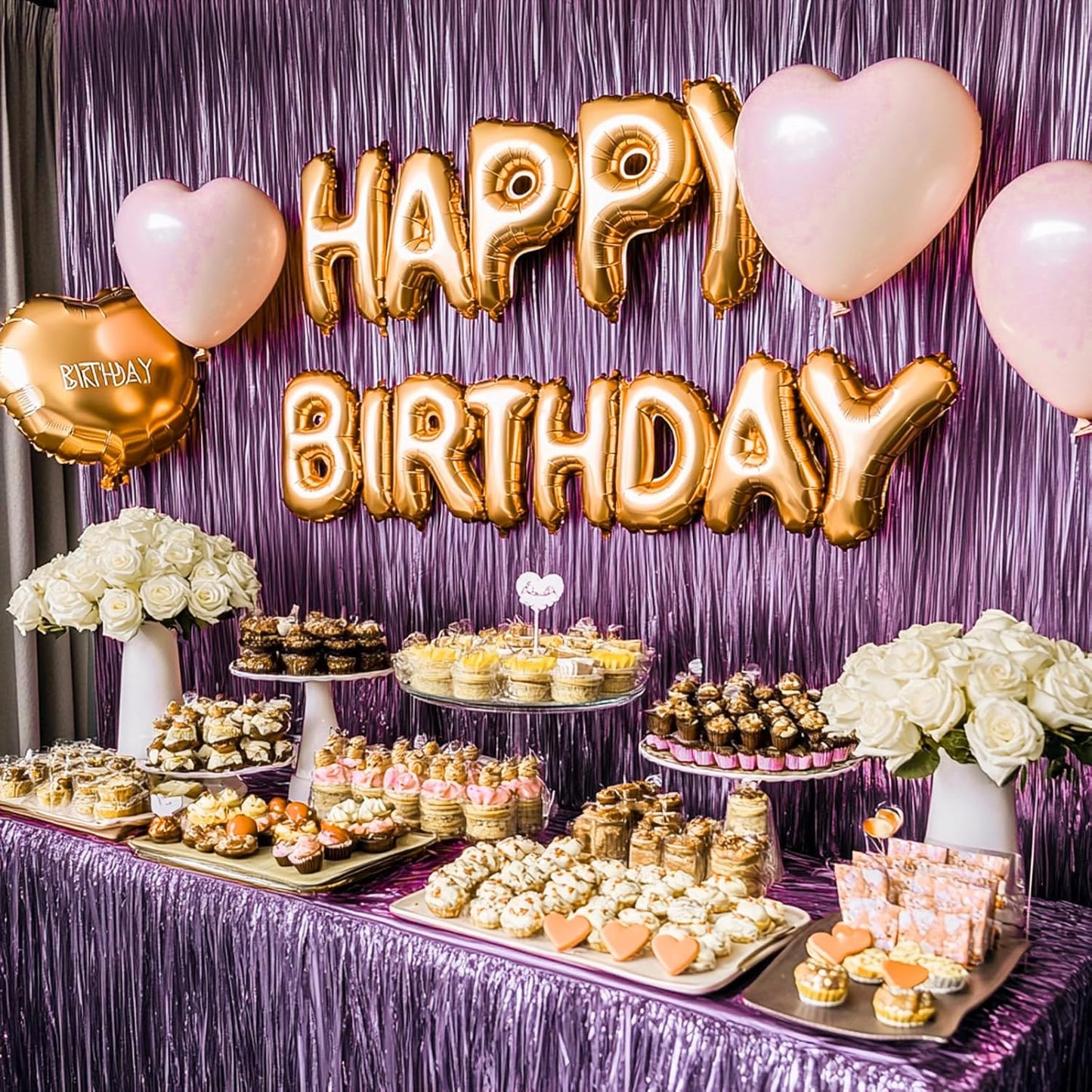 ParyWoo Light Purple Streamers - 8.2FT Metallic Lavender Foil Fringe Curtains for Party Decor