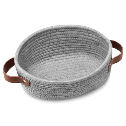 ABenkle Small Woven Basket, Mini Cotton Rope Storage Baskets, Tiny Easter Basket, Shelf Basket, Oval Decorative Toy Dog Cat Bin for Nursery, Empty Gift Basket, 9.4" x 5.9" x 3.9" XS
