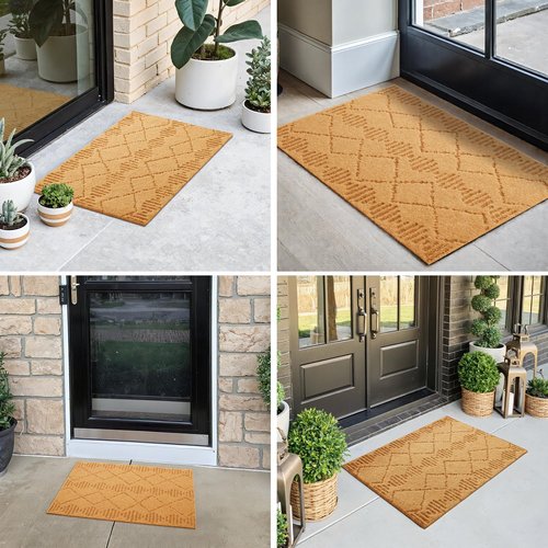 Front Door Mat Indoor Outside Entrance, Heavy Duty Dirt Trapper Coir Doormat with Non Slip Backing Entryway Rug for Front Back Door, 17x30, Brown
