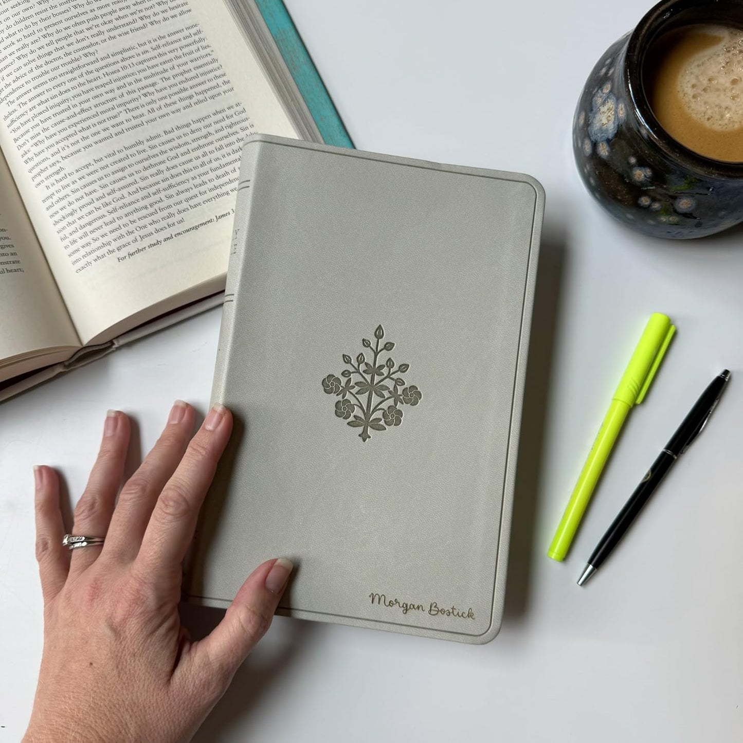 River Stone Personalized ESV Large Print Bible - Custom Hand Lettered Name on Cover | Flourish Design