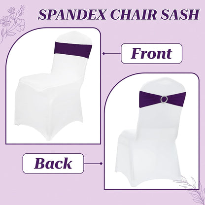 MDS Spandex Chair Sashes - Universal Fit Elastic Stretch Ties with Buckle Slider Bow | 150 Pack - Purple