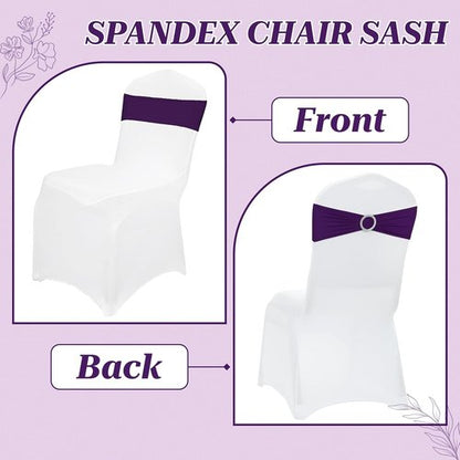 MDS Spandex Chair Sashes - 200 Pack Universal Elastic Stretch Bands with Buckle Slider | Purple