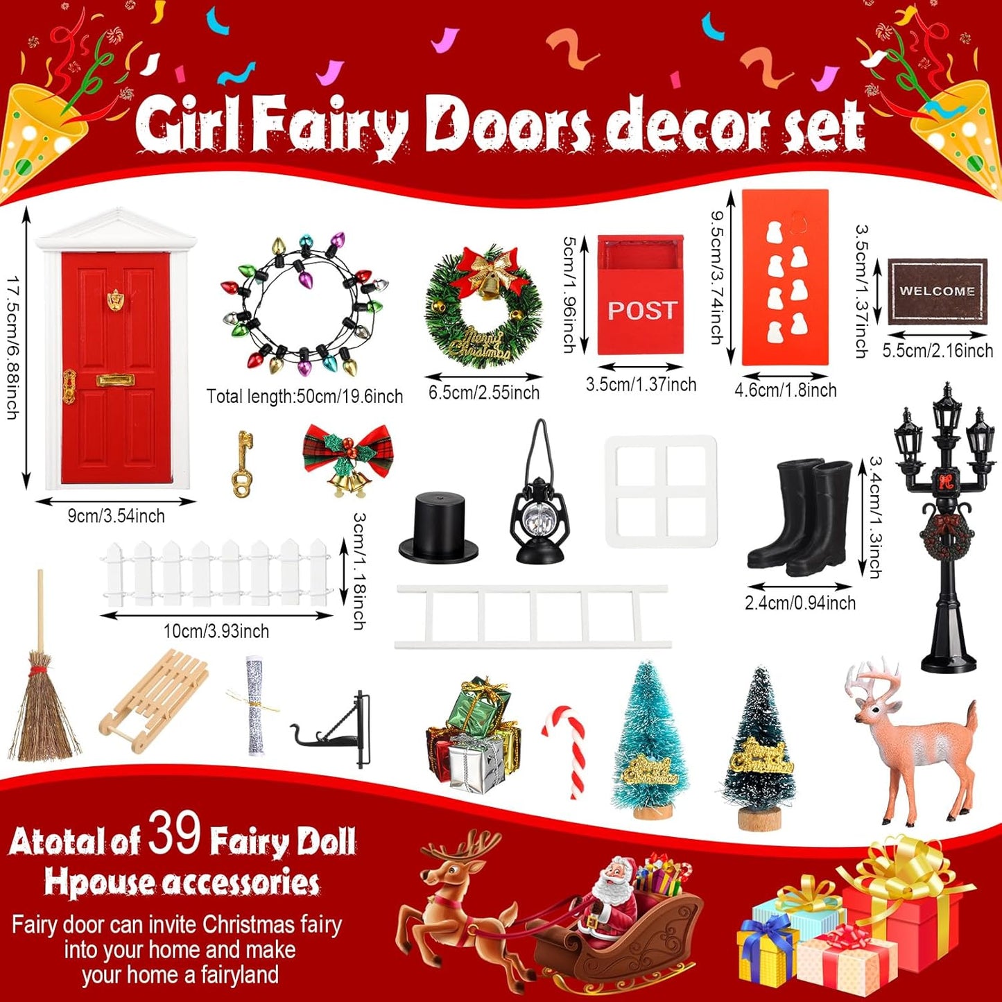 Shappy Christmas Elf Fairy Doors - 39 Pcs Enchanted Wooden Miniature Decor for Girls | Red Outdoor Xmas Accessories