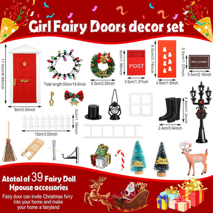 Shappy Christmas Elf Fairy Doors - 39 Pcs Enchanted Wooden Miniature Decor for Girls | Red Outdoor Xmas Accessories