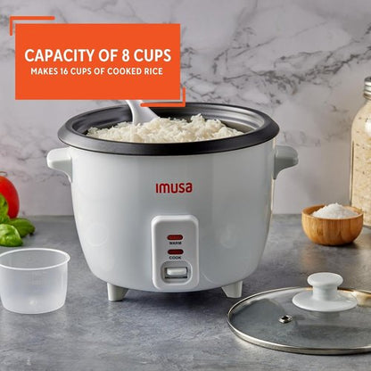 IMUSA USA Electric Nonstick Rice Cooker - 8-Cup Uncooked | 16-Cup Cooked Capacity, White