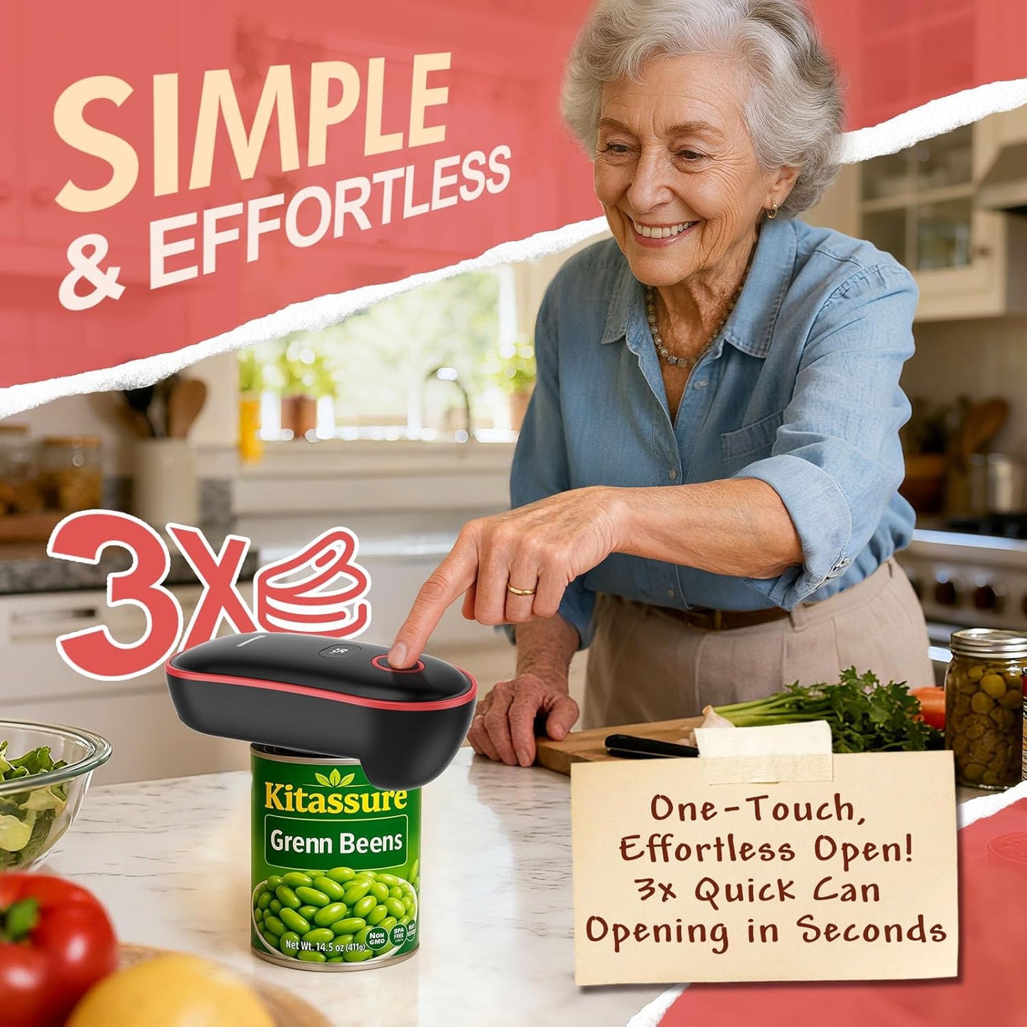 Skiennix Hands-Free Smart Touch Electric Can Opener - Rechargeable, LED Display, Safe for Seniors | Black