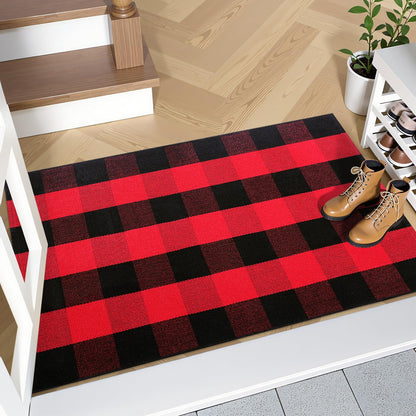 OLANLY Buffalo Plaid Rug 2'4" x 3'7" (27.5" x 43") – Red and Black Cotton Checkered Doormat, Washable Indoor Outdoor Rug for Layered Front Porch, Kitchen, Entryway Decor