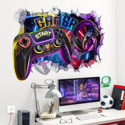 Decalmile Large 3D Gamer Controller Wall Decals - Video Gaming Joystick Stickers for Teen Bedrooms | Playroom Decor