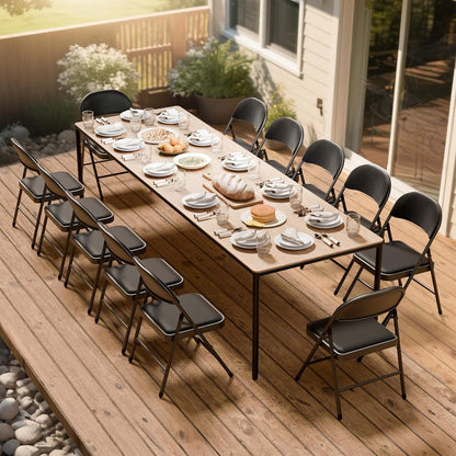 Black Folding Chairs - Heavy-Duty Steel Frame, 350LBS Capacity | 6-Pack for Indoor/Outdoor Events