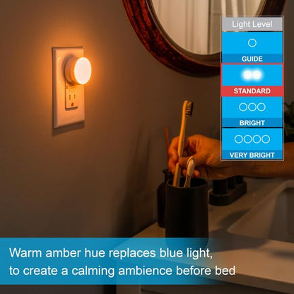 GE SleepLite LED Night Light, 4 Pack, Dusk-to-Dawn Sensor, Sleep Light, Dim Light, Warm Amber, Compact, Ideal for Bedroom, Nursery, Bathroom, Hallway,45041, 4 Count