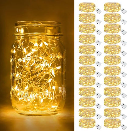 Btfarm 24 Pack Fairy Lights - Battery Operated 7ft Twinkle String Lights | Waterproof Mini Silver Wire for Weddings & Decor