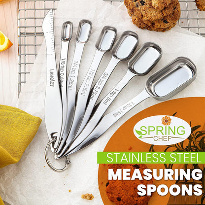 Spring Chef Premium Ice Cream Scoop - Black & Stainless Steel Measuring Spoons Set of 7
