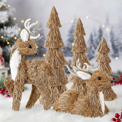 5 Pcs Christmas Reindeer and Mini Tree Centerpieces Set