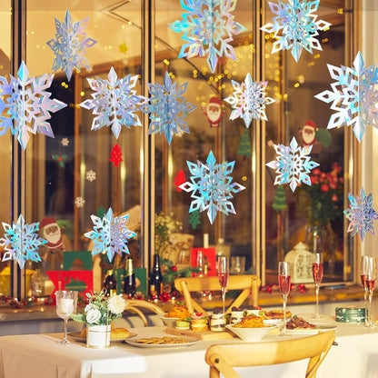 OuMuaMua Christmas Snowflake Decorations - 15pcs 3D Iridescent Holographic Snowflakes for Holiday Decor