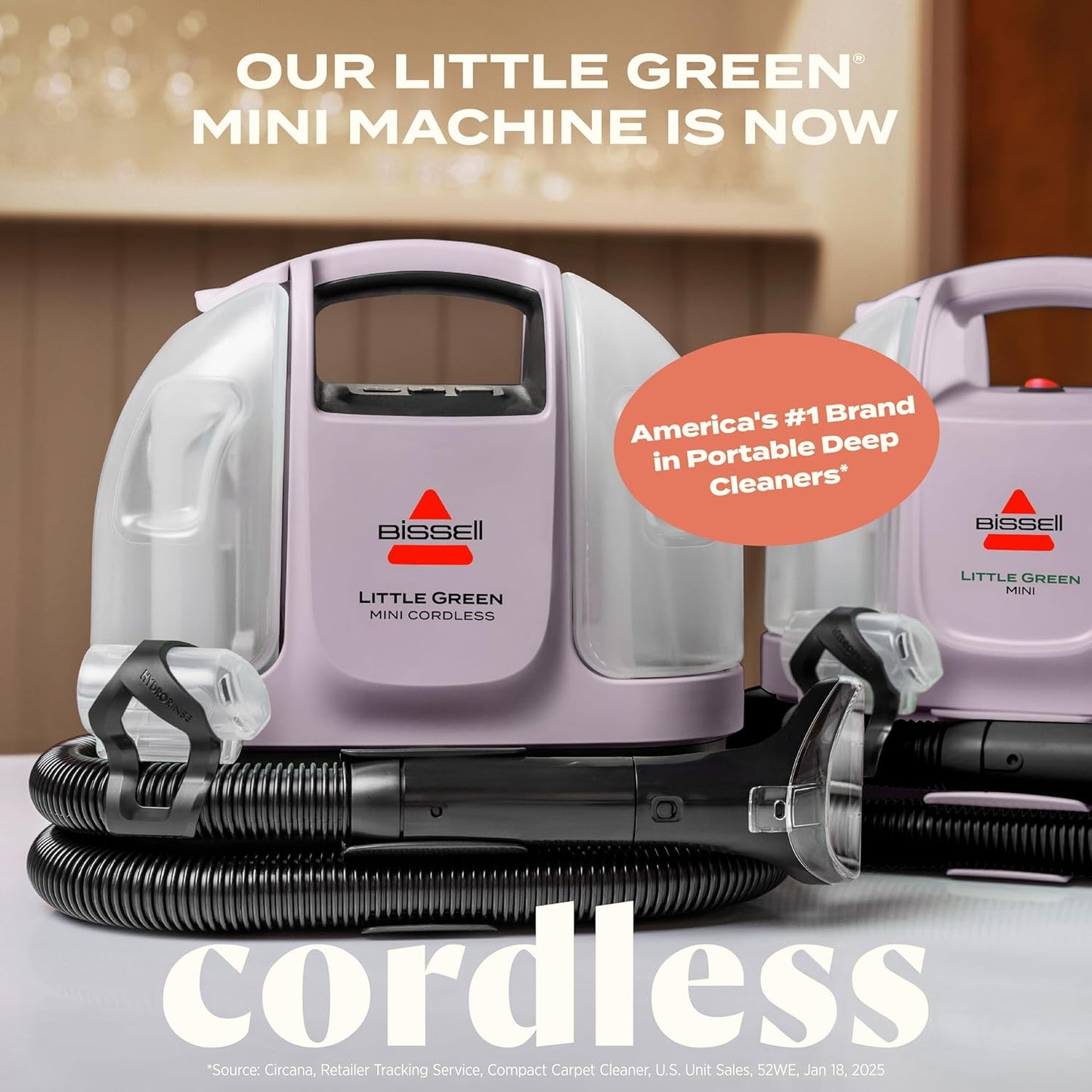 BISSELL Little Green Mini Portable Carpet Cleaner - Cordless Auto Detailer with HydroRinse Tool | Dusk Pink