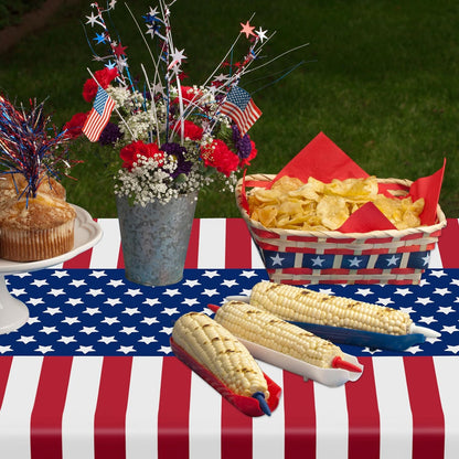 Patriotic Tablecloths by 4th of July | 4 Pcs 108" x 54" Red, White & Blue Rectangle Covers