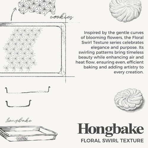 HONGBAKE Nonstick Baking Sheet Pan Set - Heavy Duty 0.8mm Thick Cookie Sheets | Dark Gray, Floral Swirl Design