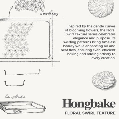 HONGBAKE Nonstick Baking Sheet Pan Set - Heavy Duty 0.8mm Thick Cookie Sheets | Dark Gray, Floral Swirl Design