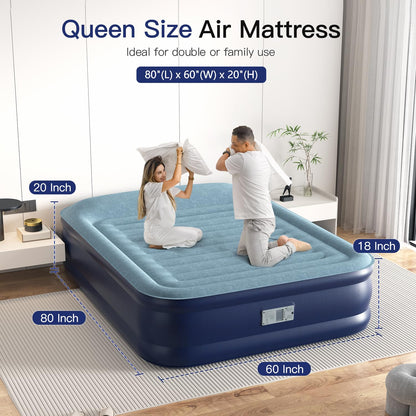 Lavisx Queen Air Mattress 20” Top Pillow with Built in Pump, 3 Mins Fast Inflation Auto Stop Luxury Blow Up Mattress Comfort Air Bed, Colchones Inflables