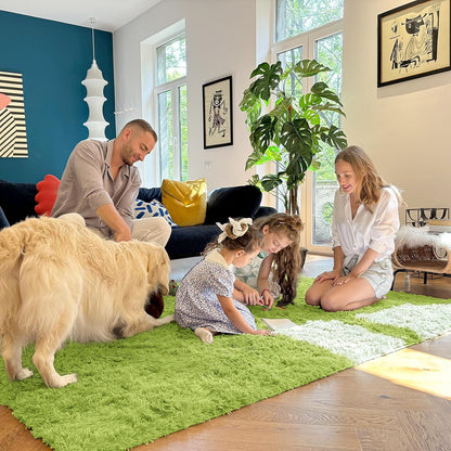 OLANLY 3x5 Soft Fluffy Shaggy Bedside Rug - Machine Washable Indoor Carpet for Kids & Nursery | Grass Green