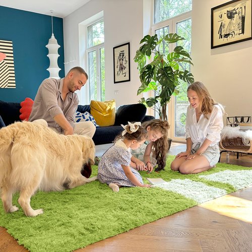 OLANLY 3x5 Machine Washable Small Bedside Rug, Soft Fluffy Shaggy Rugs for Living Room, Bedroom, Indoor Floor Carpet for Kids Girls and Boys, Preppy Dorms, Nursery, Home Decor Aesthetic, Grass Green