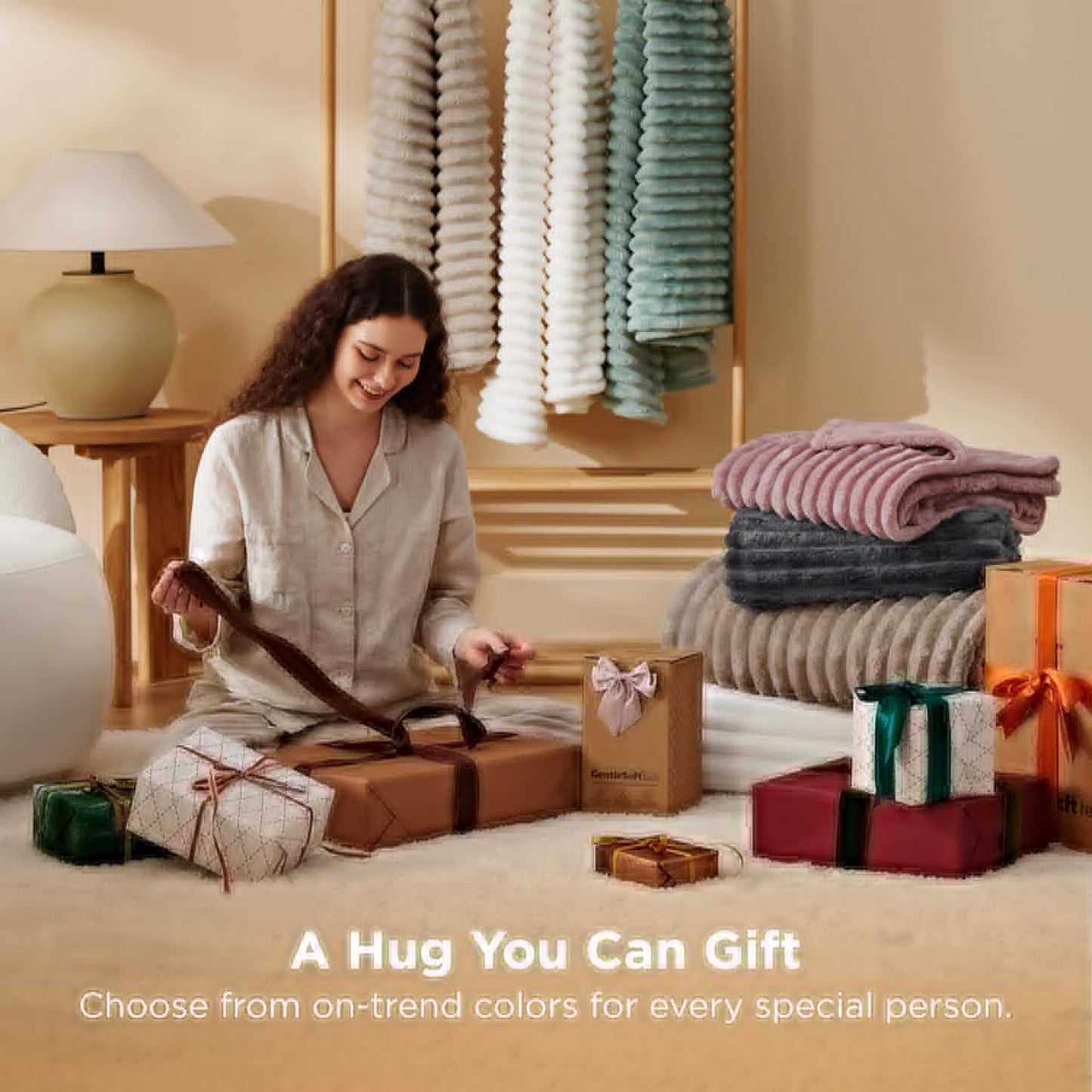 Bedsure GentleSoft Queen Size Blanket - Cozy Off White Fleece Throw for Sofa & Bed, 90x90 Inches