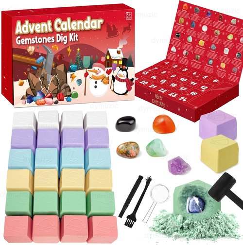 Gemstone Dig Kit Advent Calendar 2025 - Discover 24 Real Gemstones, Rocks & Crystals | Perfect Gift for Kids