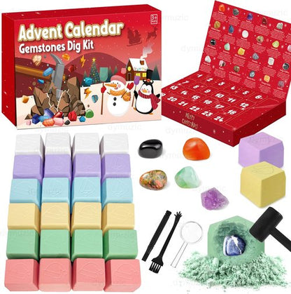 Gemstone Dig Kit Advent Calendar 2025 - Discover 24 Real Gemstones, Rocks & Crystals | Perfect Gift for Kids