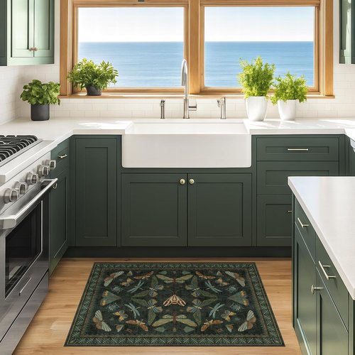 Hazo Haus 2x3 Entryway Rug - Dark Green Washable Non-Slip Throw Rug for Kitchen & Bathroom