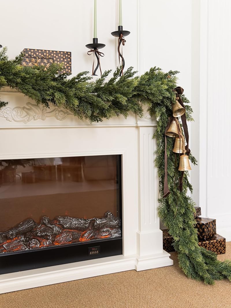 9ft Cedar Garland - Pine Needles Artificial Wreath, 130+ Branches, Indoor/Outdoor