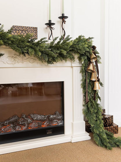 9ft Cedar Garland - Pine Needles Artificial Wreath, 130+ Branches, Indoor/Outdoor