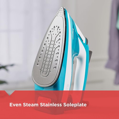 BLACK+DECKER IR16X Garment Steam Iron - One-Step Design with Stainless Nonstick Soleplate, Turquoise