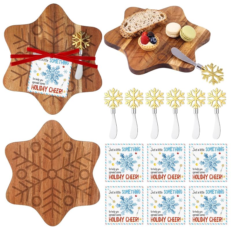 Christmas Snowflake Cutting Board & Spreader Gift Set (6 Sets) — Acacia Wood