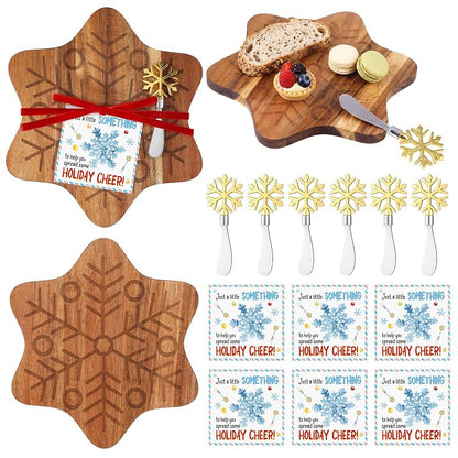 Christmas Snowflake Cutting Board & Spreader Gift Set (6 Sets) — Acacia Wood