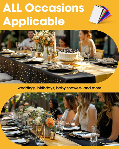 Niuara Table Cloth Set - Black and Gold Disposable Rectangle Table Cover & Runner | 3+3 Pack for Events