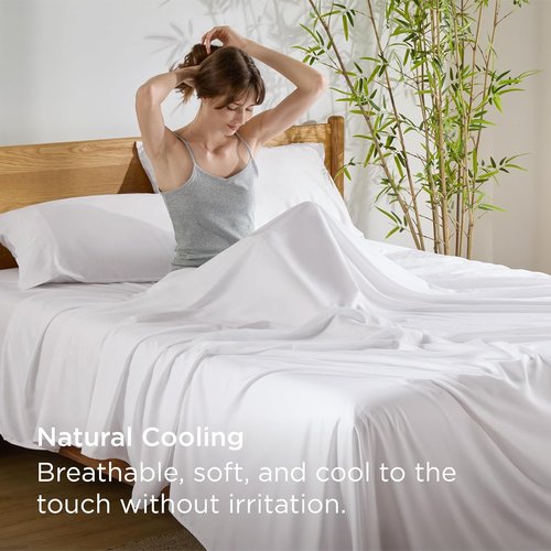 Bedsure Cooling California King Sheet Set - Breathable Rayon from Bamboo, Deep Pocket, Soft White Luxury Bedding